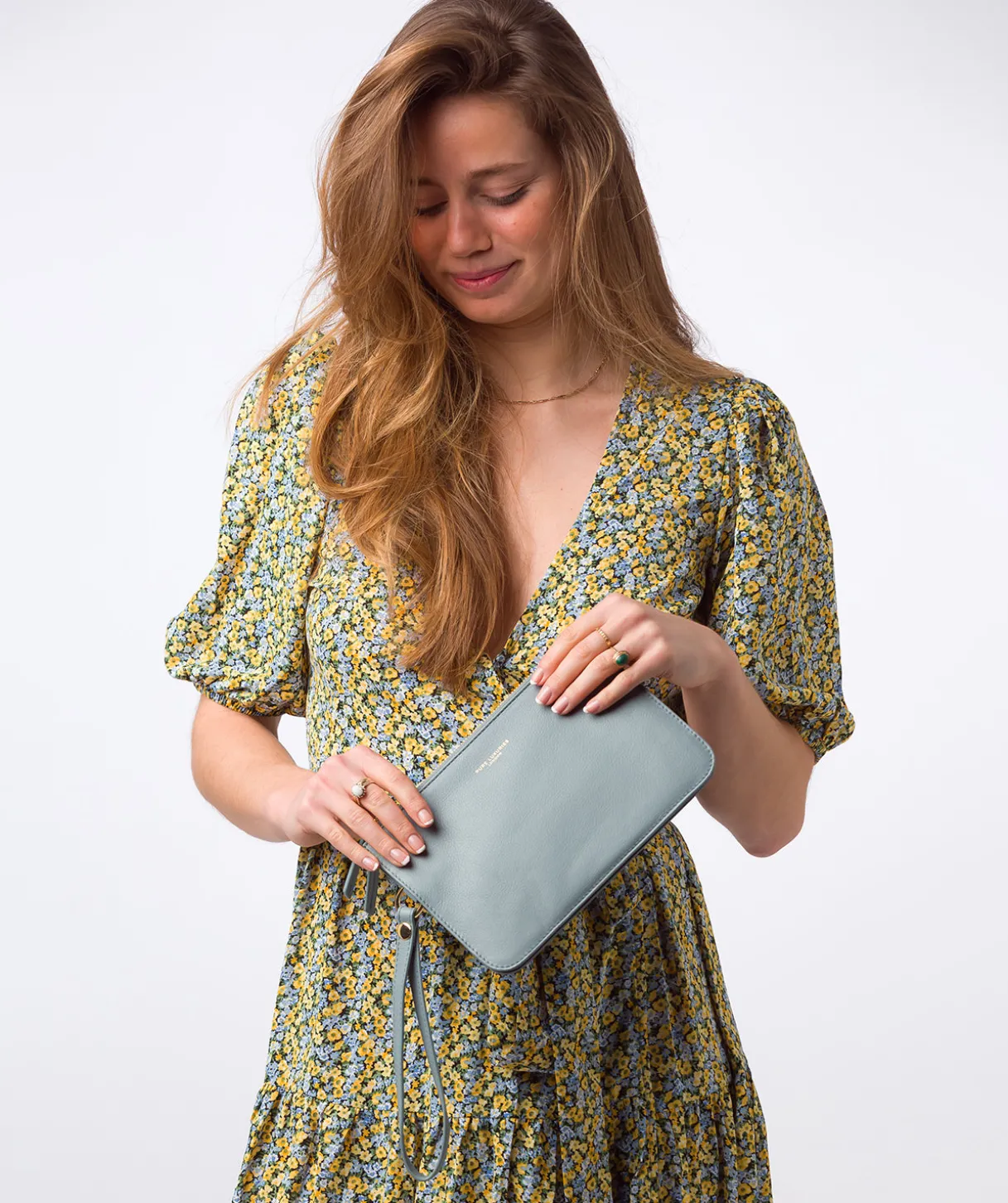Addison' Cashmere Blue Nappa Leather Clutch Bag
