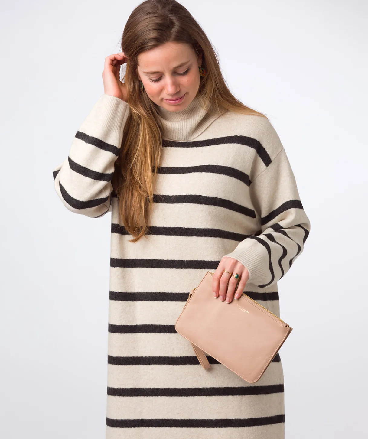 Addison' Latte Nappa Leather Clutch Bag
