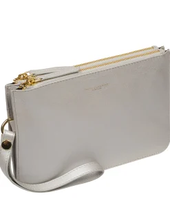 Addison' Metallic Silver Nappa Leather Clutch Bag