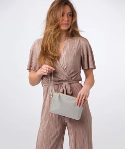 Addison' Metallic Silver Nappa Leather Clutch Bag