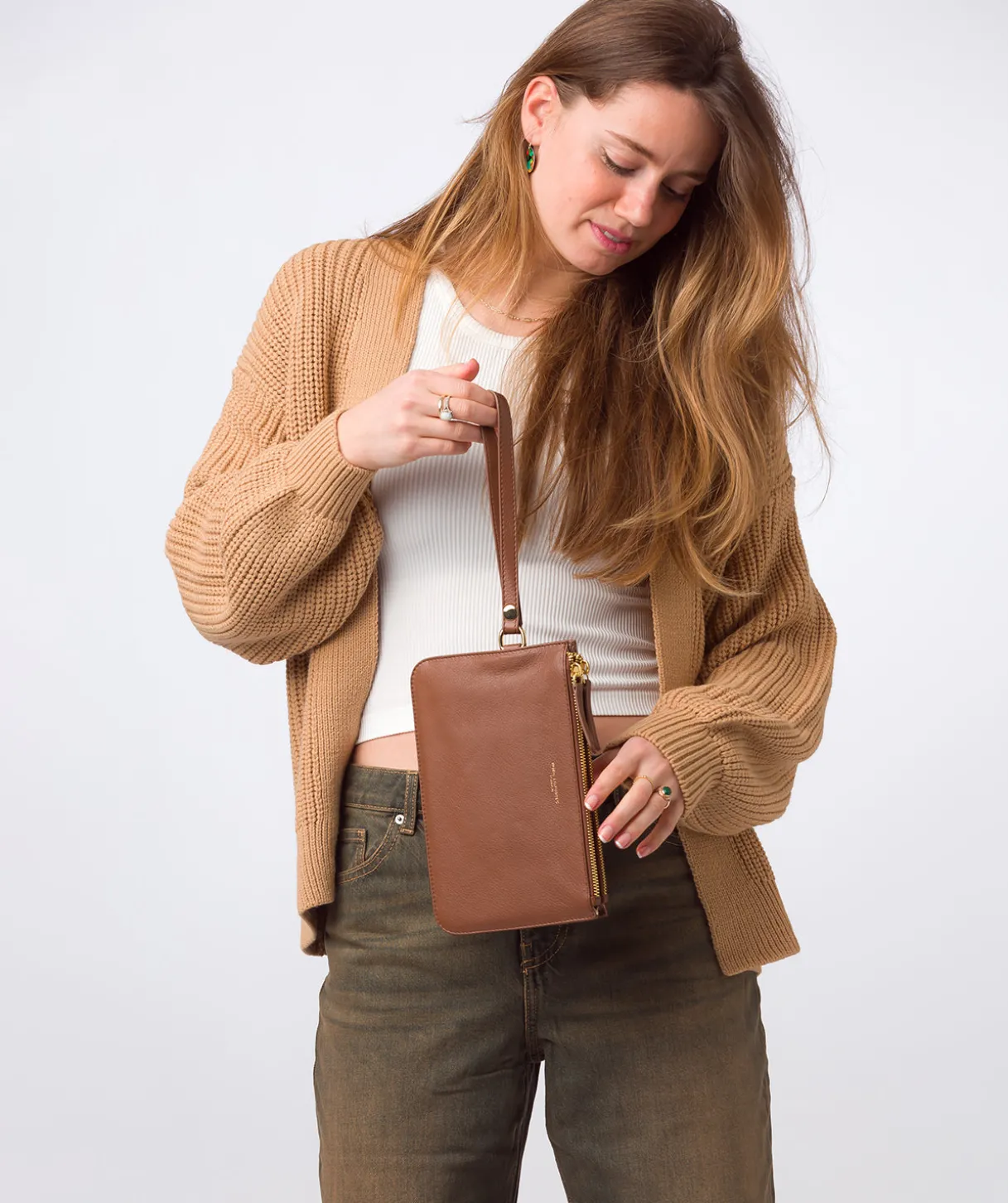 Addison' Tan Nappa Leather Clutch Bag