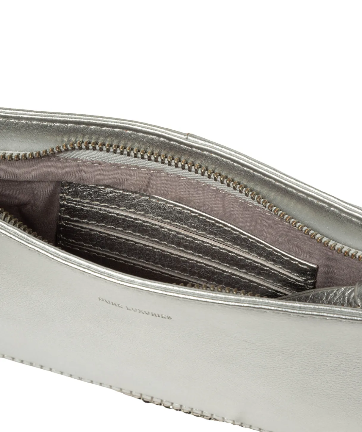 Adelaide' Metallic Silver Leather Evening Bag