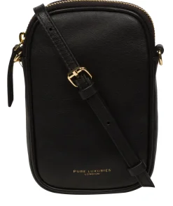 Alaina' Black Nappa Leather Cross Body Phone Bag