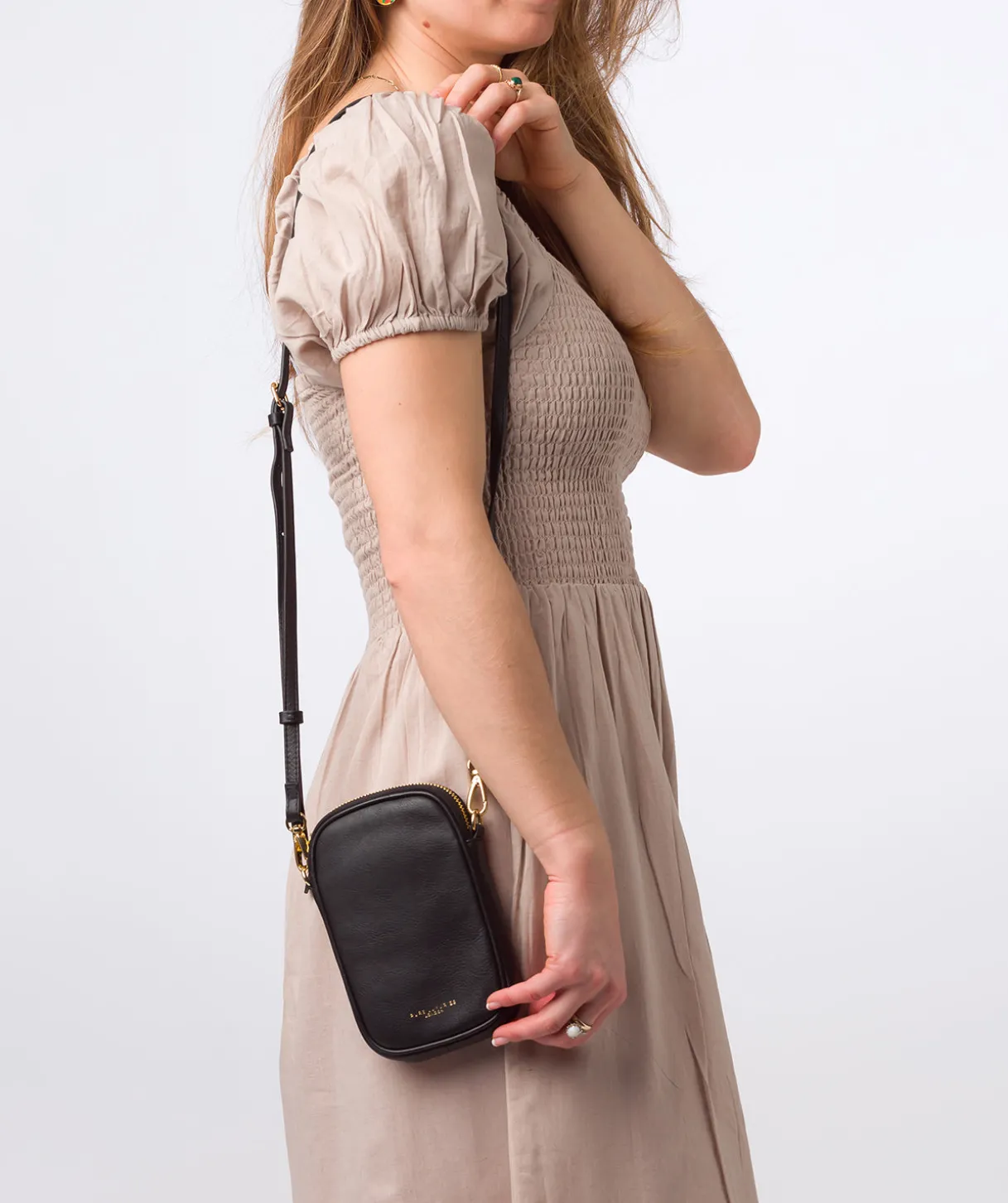 Alaina' Black Nappa Leather Cross Body Phone Bag