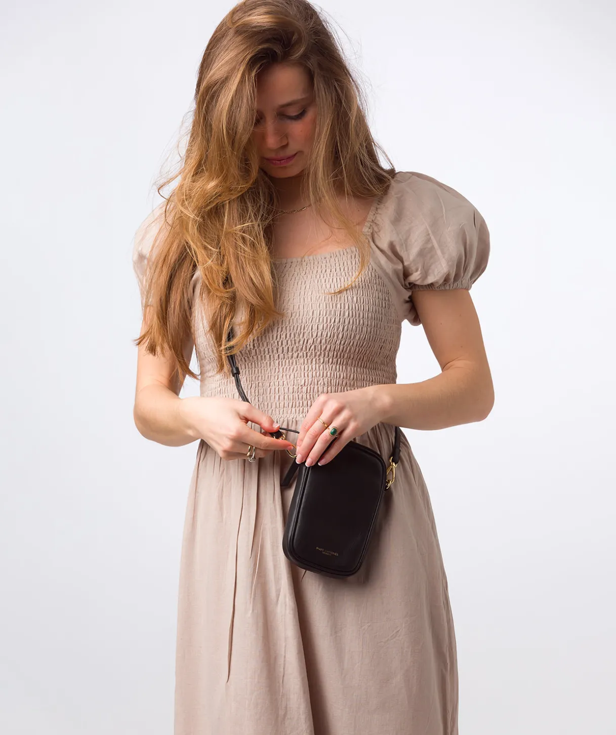 Alaina' Black Nappa Leather Cross Body Phone Bag