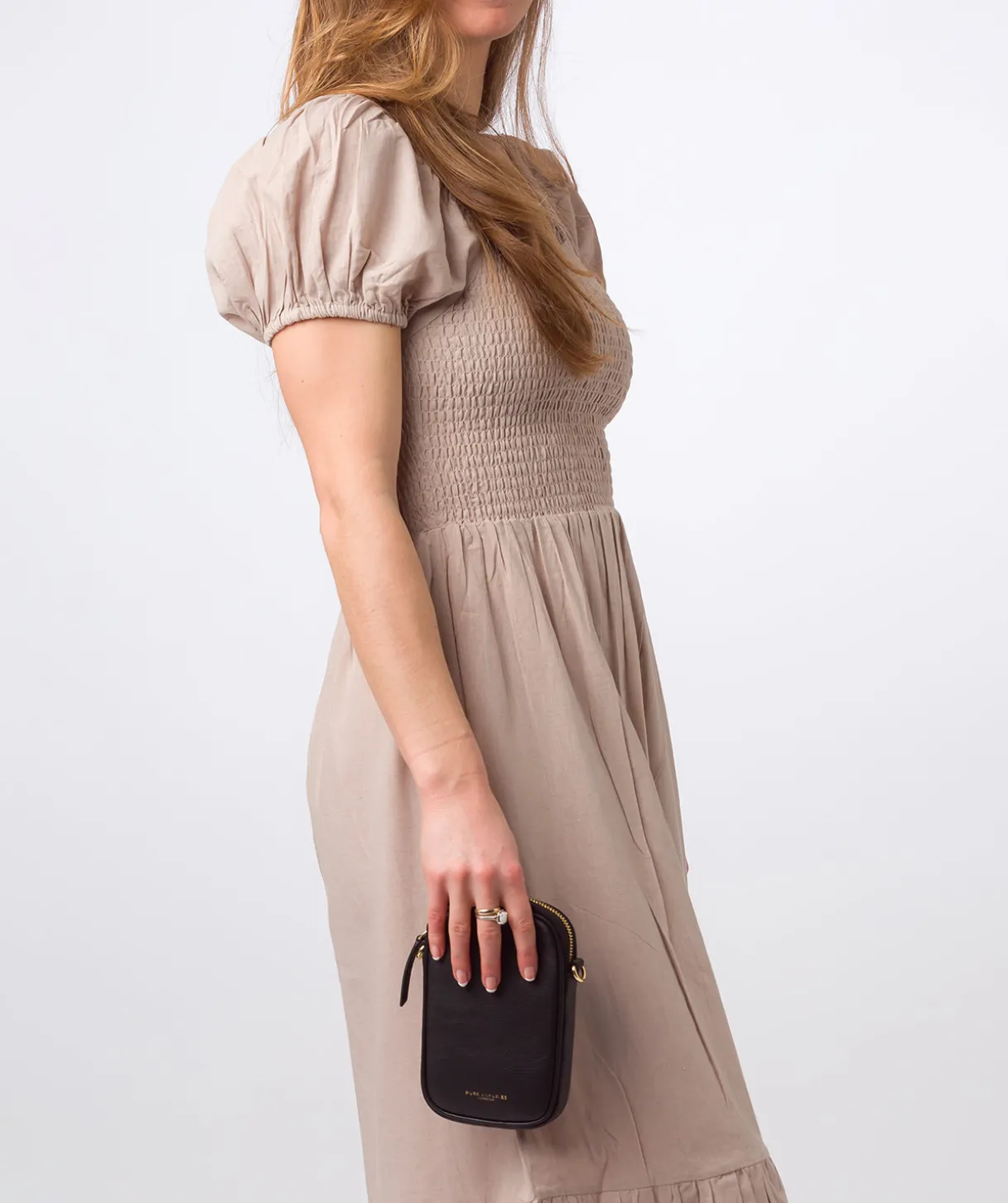 Alaina' Black Nappa Leather Cross Body Phone Bag