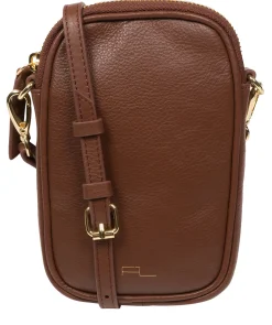 Alaina' Dark Tan Nappa Leather Cross Body Phone Bag