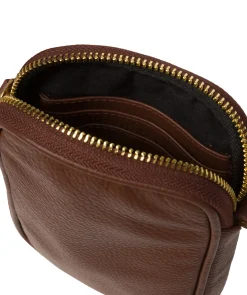 Alaina' Dark Tan Nappa Leather Cross Body Phone Bag
