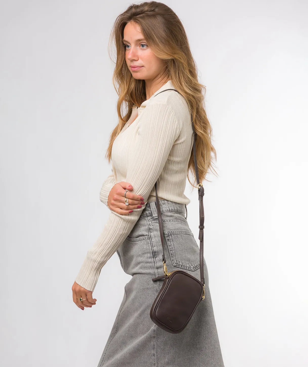 Alaina' Hot Fudge Nappa Leather Cross Body Phone Bag