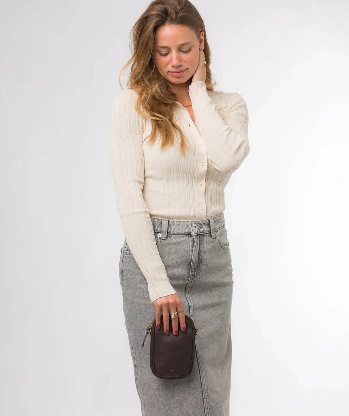 Alaina' Hot Fudge Nappa Leather Cross Body Phone Bag