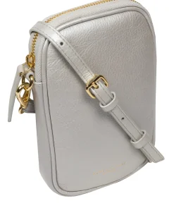 Alaina' Metallic Silver Nappa Leather Cross Body Phone Bag