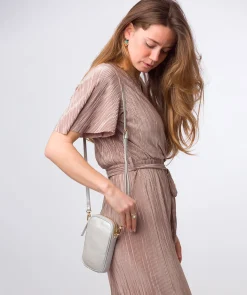 Alaina' Metallic Silver Nappa Leather Cross Body Phone Bag
