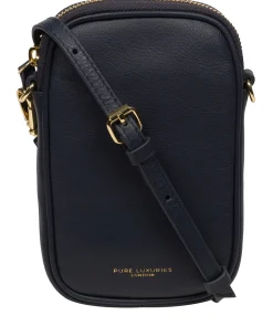 Alaina' Navy Nappa Leather Cross Body Phone Bag