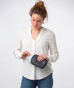 Alaina' Navy Nappa Leather Cross Body Phone Bag