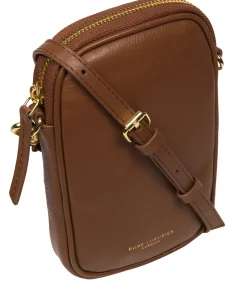 Alaina' Tan Nappa Leather Cross Body Phone Bag