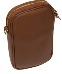 Alaina' Tan Nappa Leather Cross Body Phone Bag