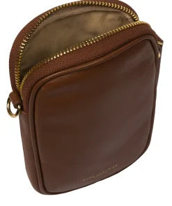 Alaina' Tan Nappa Leather Cross Body Phone Bag