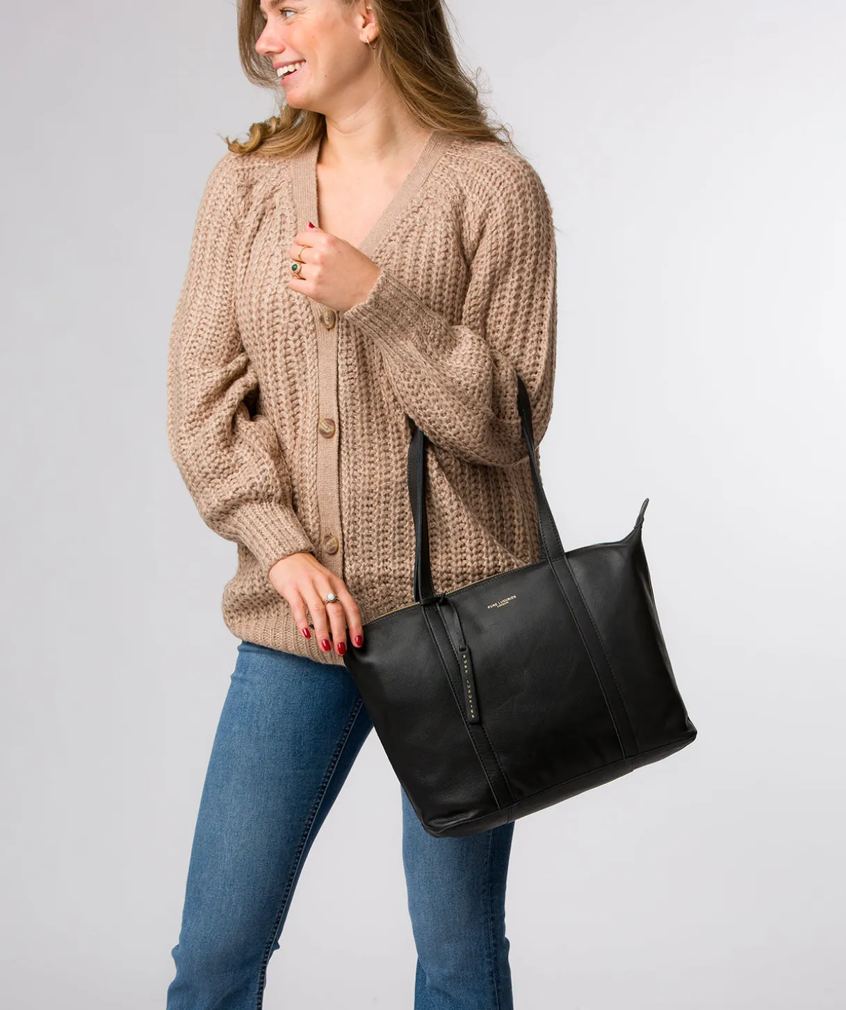 Alcester' Black Leather Tote Bag