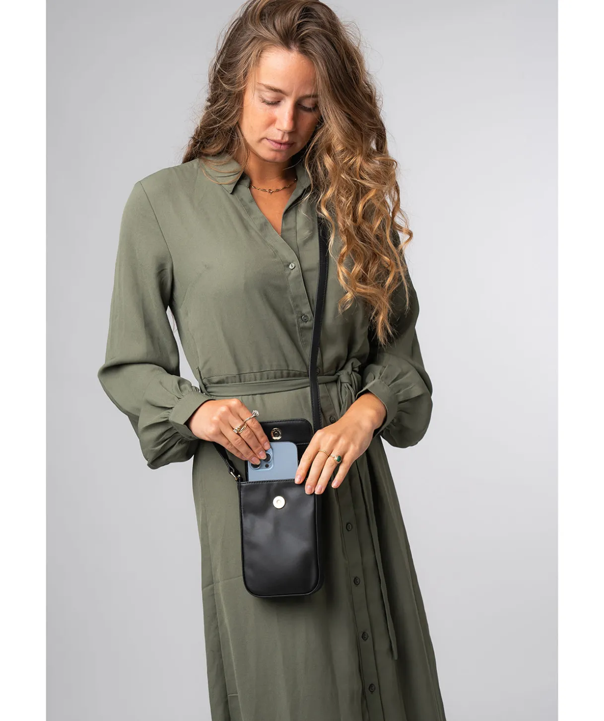 Alexis' Black Leather Cross Body Phone Bag