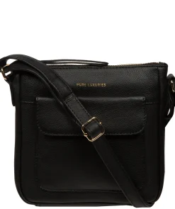 Amberlyn' Black Leather Cross Body Bag