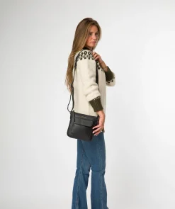 Amberlyn' Black Leather Cross Body Bag