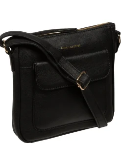 Amberlyn' Black Leather Cross Body Bag