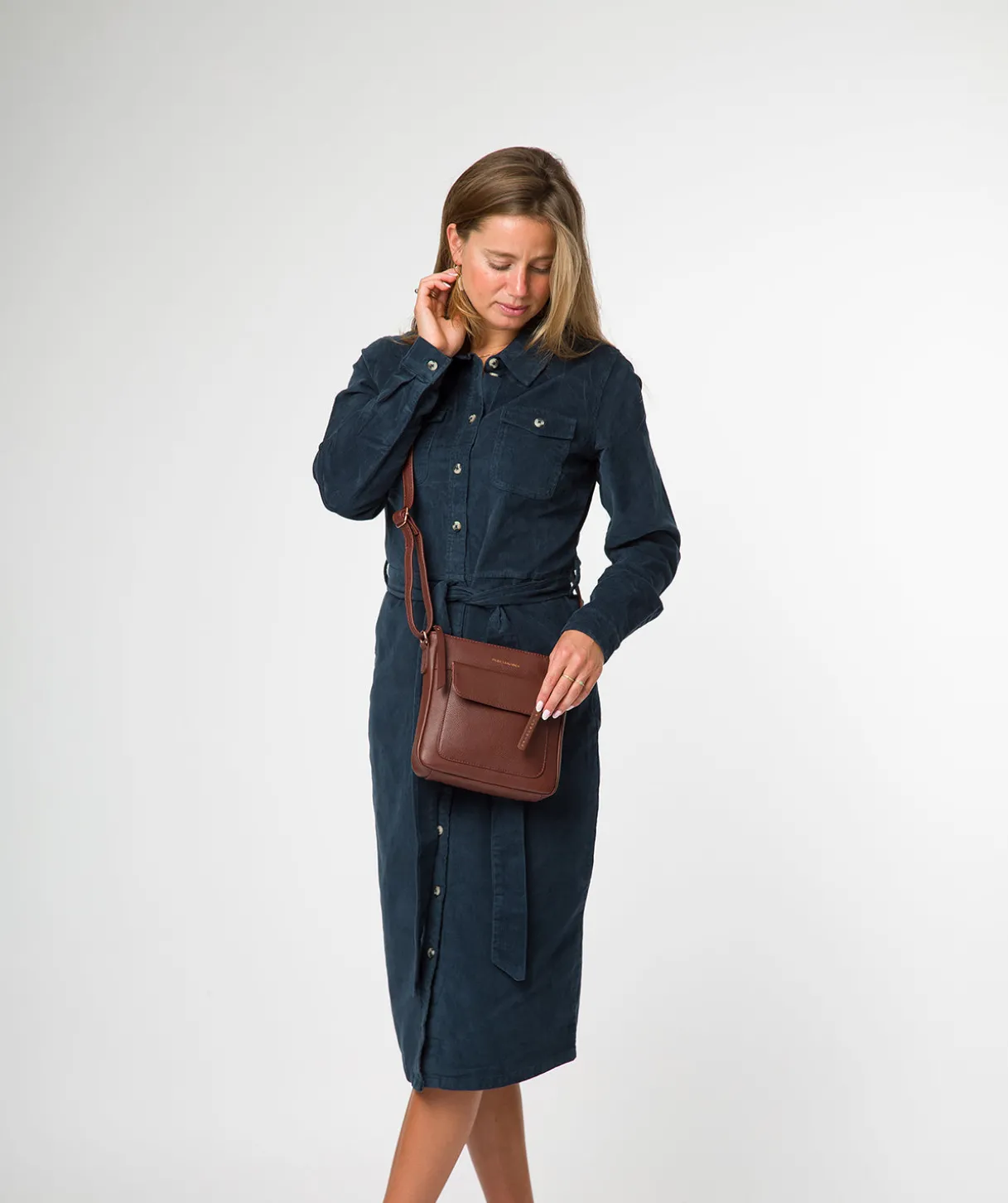 Amberlyn' Chestnut Leather Cross Body Bag