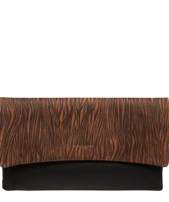Amelia' Black & Animal Print Nappa Leather Clutch Bag