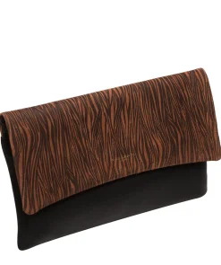 Amelia' Black & Animal Print Nappa Leather Clutch Bag