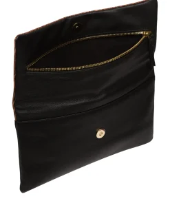 Amelia' Black & Animal Print Nappa Leather Clutch Bag