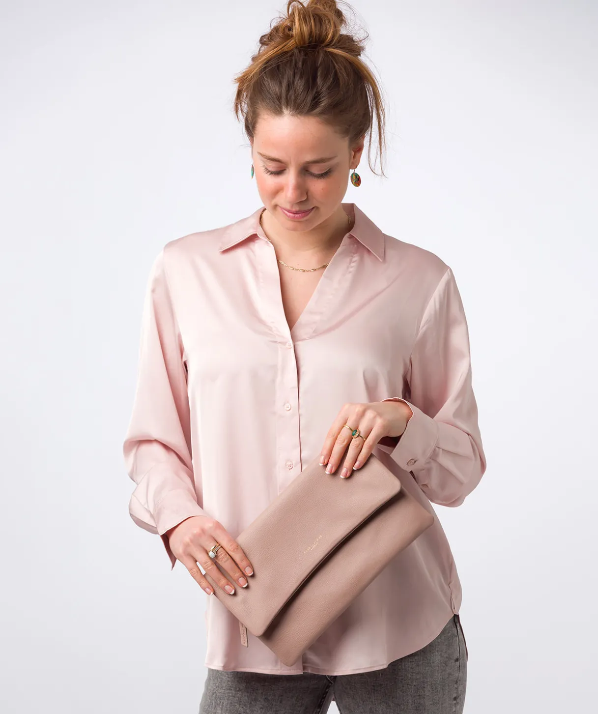 Amelia' Blush Pink Leather Clutch Bag