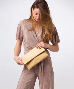 Amelia' Metallic Gold Leather Clutch Bag