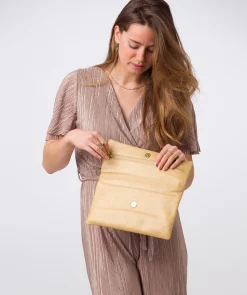 Amelia' Metallic Gold Leather Clutch Bag