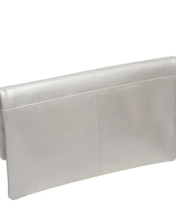 Amelia' Metallic Silver Leather Clutch Bag