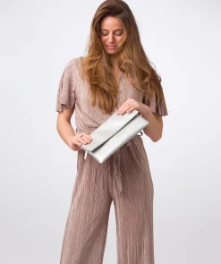 Amelia' Metallic Silver Leather Clutch Bag