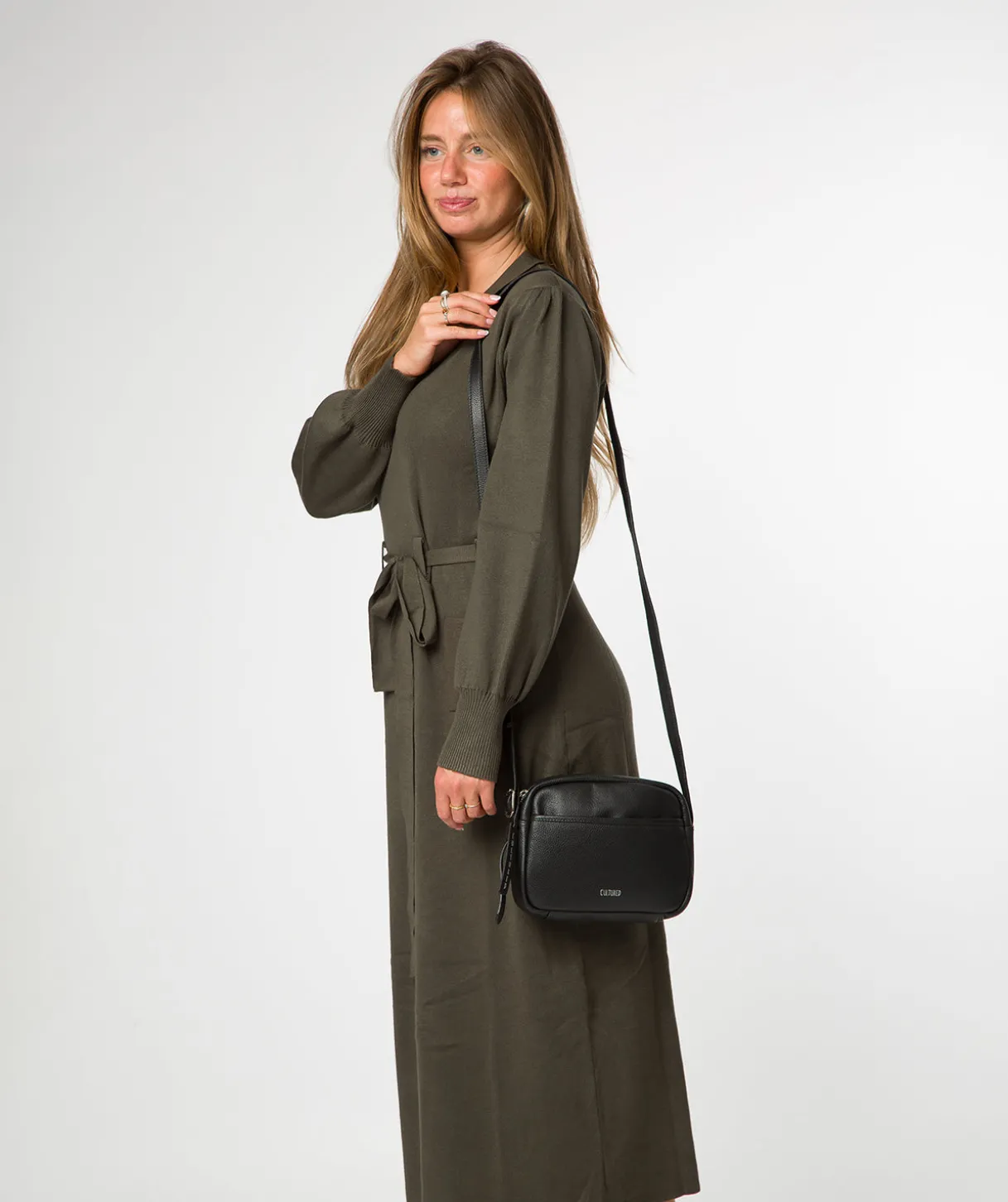 Ariella' Black Leather Cross Body Bag