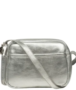 Ariella' Metallic Silver Leather Cross Body Bag