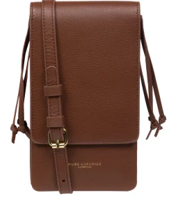 Audrey' Dark Tan Nappa Leather Cross Body Phone Bag