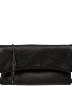 Audrina' Black Leather Clutch Bag