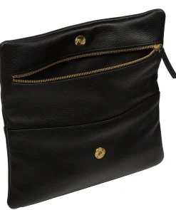 Audrina' Black Leather Clutch Bag