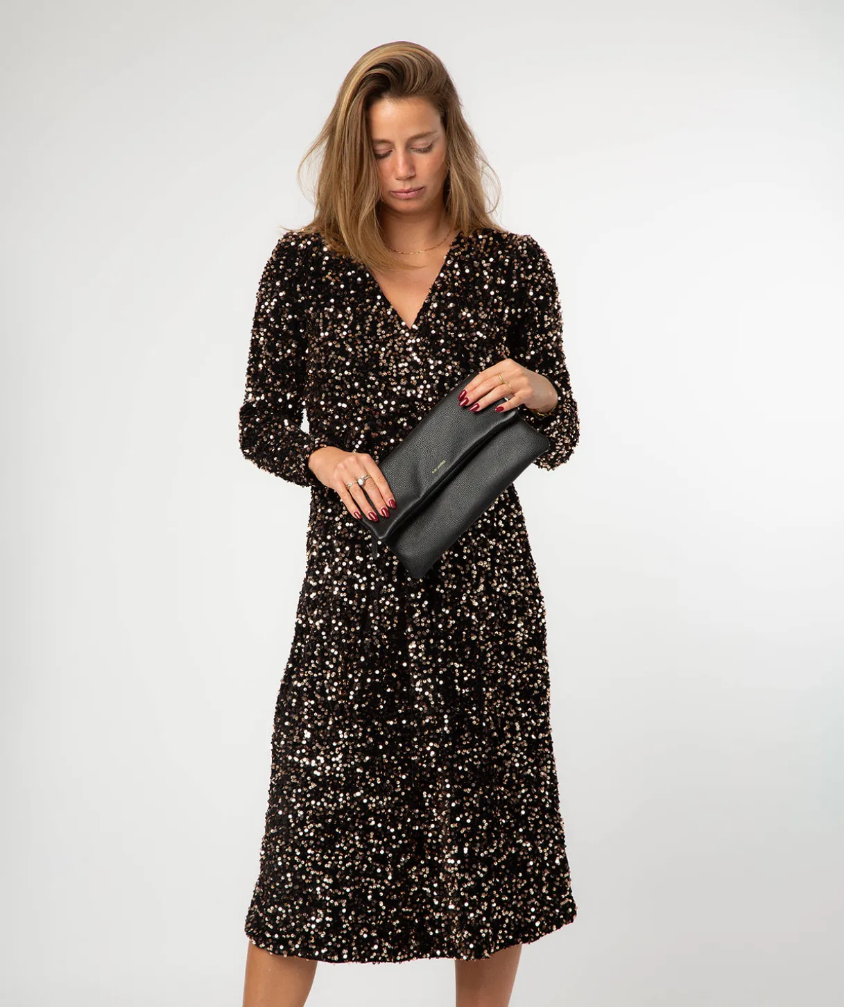 Audrina' Black Leather Clutch Bag
