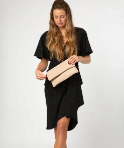 Audrina' Latte Leather Clutch Bag
