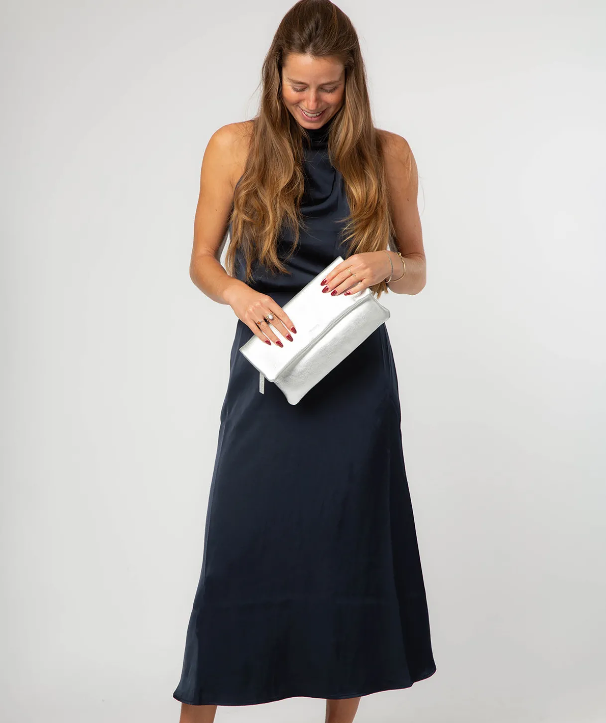 Audrina' Metallic Silver Leather Clutch Bag