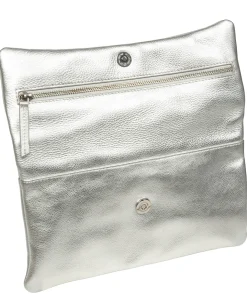 Audrina' Metallic Silver Leather Clutch Bag