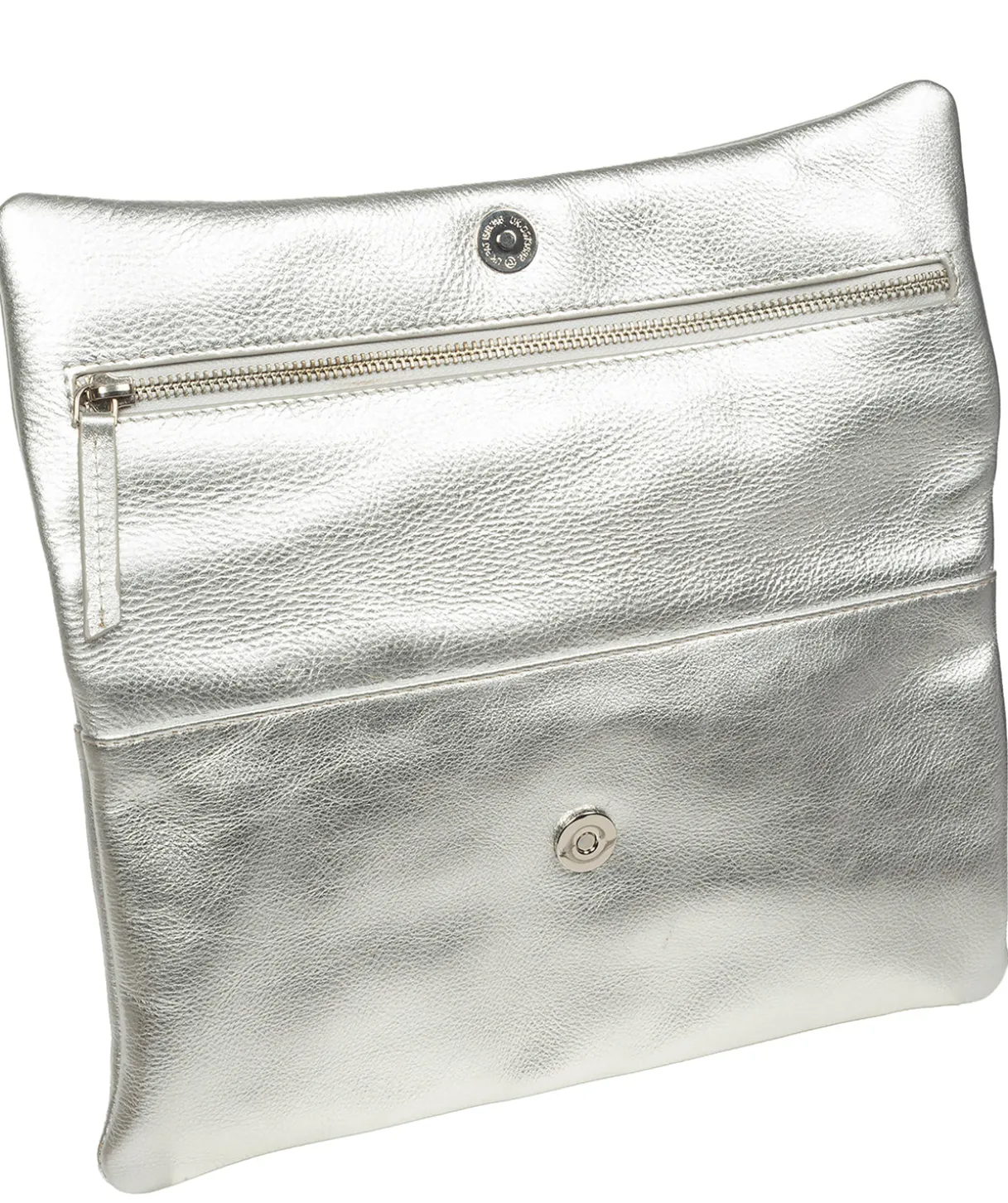 Audrina' Metallic Silver Leather Clutch Bag