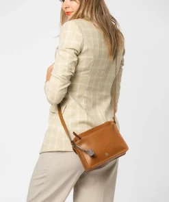 Aurora' Dark Tan Leather Cross Body Bag