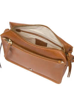 Aurora' Dark Tan Leather Cross Body Bag
