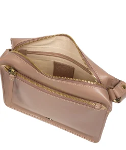 Aurora' Natural Taupe Leather Cross Body Bag
