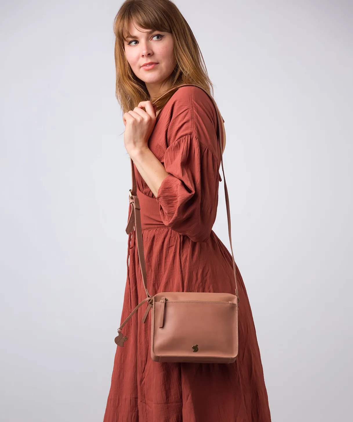 Aurora' Subtle Pink Leather Cross Body Bag