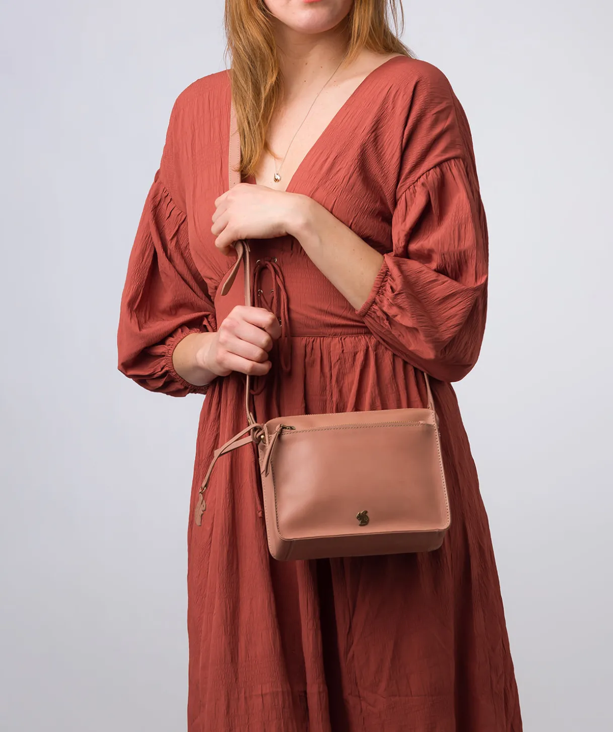 Aurora' Subtle Pink Leather Cross Body Bag